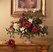 White Hydrangea and Burgundy Roses Arrangement